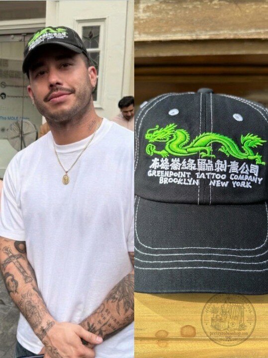 "Discover Ricky Alvarez's Dragon Hat from Greenpoint Tattoo Company NYC" 4 Ricky Alvarez Dragon hat black green dragon Greenpoint Tattoo Company in Brooklyn New York cap